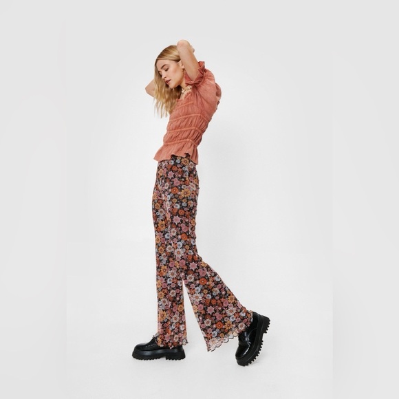Nasty Gal Floral Print Mesh Flared Pants - Picture 2 of 6
